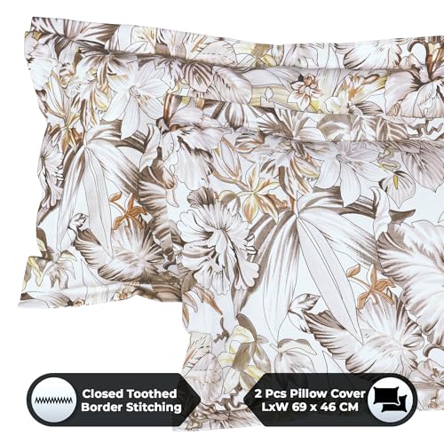 Image of Story@Home Bedsheet for Double Bed Cotton 190 TC with 2 Pillow Covers, Beige & Light Brown, Floral, Double Size Bedsheet for Double Bed | (225 Cm X 250 Cm) | Perfect for Home Decor