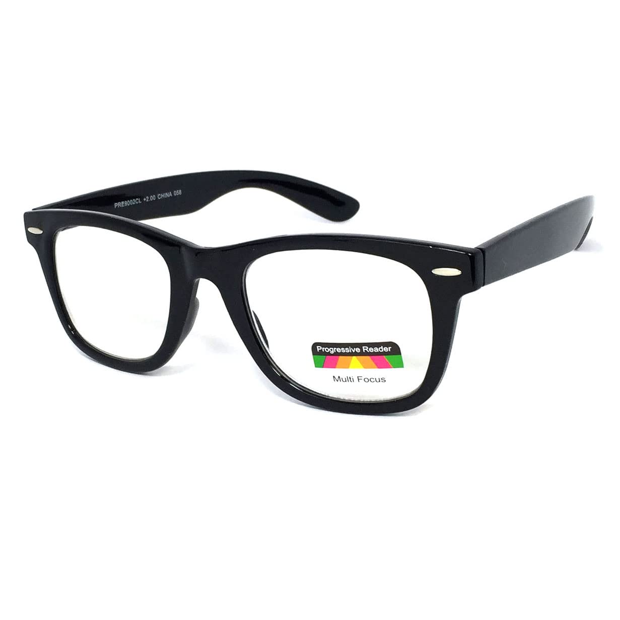 VeryHobby Retro Square Frame Multi 3 Focus Progressive Reading Glasses (Black, 3.00, multiplier_x)