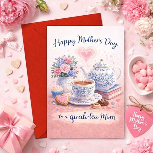 Podagree Mother's Day Card – To a Quali-tea Mum, Tea Pot and Cup, Floral Tea Par