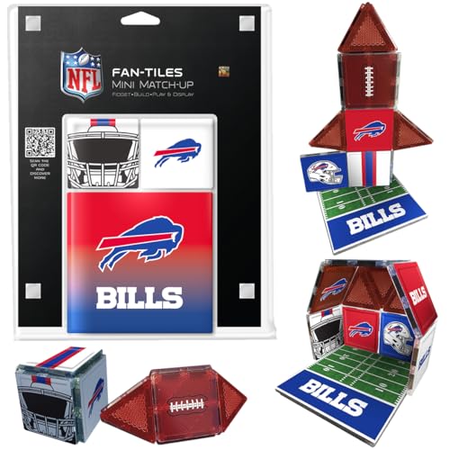 CreateOn Buffalo Bills NFL Fan-Tiles Magnetic Match-Up Tiles | 17-Piece Building Set for Kids & Adults | Officially Licensed NFL Team Collectibles | Build, Play & Display (All 32 Teams Available)