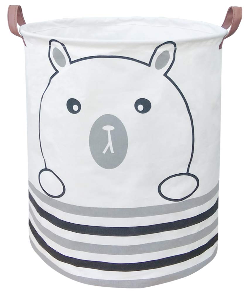 Canvas Bear Baskets, Fabric Laundry Hamper-Collapsible Storage Bin with Handles,Toy Organizer Bin for Kid's Room,Office,Nursery Hamper, Home Decor (bear)