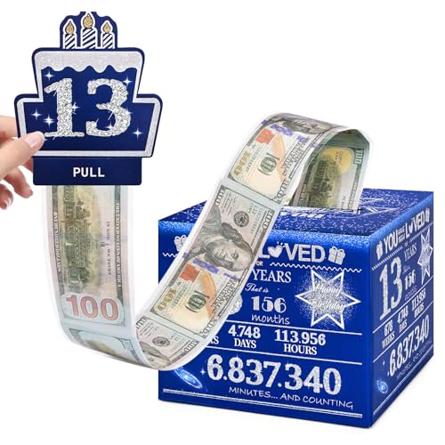 TOYEISHI 13 Happy Birthday Money Box for Cash Gift, 13th Birthday Decorations for Boys and Girls, Gifts for 13 Year Old Boy, Boy Gift Ideas, Cool Things for Teen -Blue with 100PCS Bags