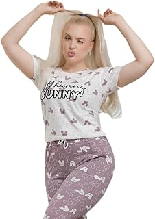 بيجامة صيفية من القطن للنساء والبنات مكونة من قطعتين بنطلون وتيشيرت منقوشين - تطريز بيج سايز