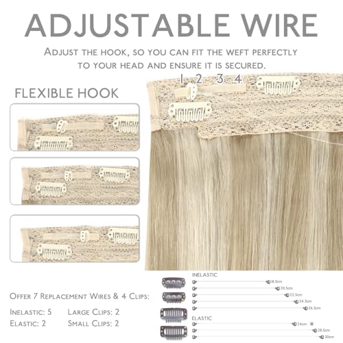 Image of WENNALIFE Wire Hair Extensions 16 inch 95g Dirty Blonde Highlighted Bleach Blonde Remy Hair Extensions Invisible Transparent Wire Straight Real