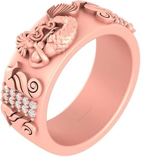 Seahorse and Mermaid Engagement Band For Her Diamond Mermaid Band Rose Gold Finish 925 Silver