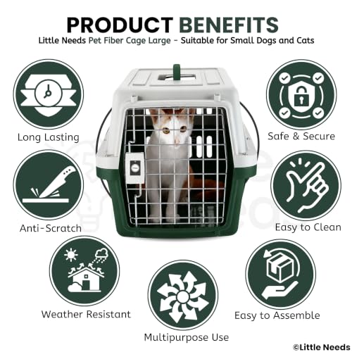 Image of Pet Carrier Fiber Cage - (Large, Grey) (49 x 37 x 35 cm) for Cats and Small Dogs I Portable 19 inch Travel Crate with Metal Door & Spring Lock | Ventilated Easy-Carry Handle Kennel House