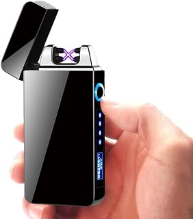 Drumstone Dual Arc Rechargeable Plasma Lighter with USB Charging and LED Battery Indicator, Windproof Flameless Electric Lighter with Metal Body for Candles, Camping, Kitchen and Outdoor Use