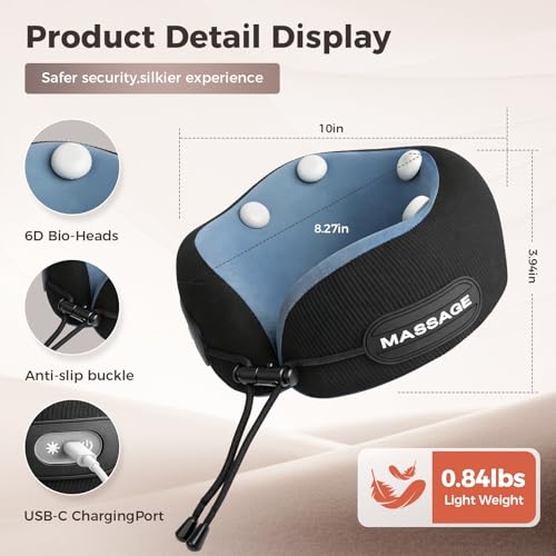 Image of Travel Neck Pillow with Massage & Heat, U-Shaped Neck Massager with 8-Point Vibration, Eye Mask and Earplugs Set - Ergonomic Memory Foam, Ideal for Travel, Office, Home