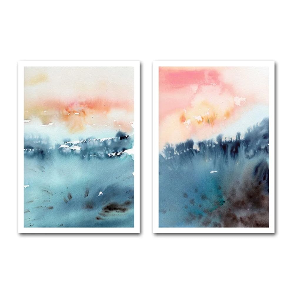 WBYZAC Set of 2-Canvas Prints Wall Art Abstract Pink Colorful Sky Ocean Sunset Posters Paintings Wall Pictures Prints for Living Room Bedroom Decoration-40 * 60cm (No Frame)