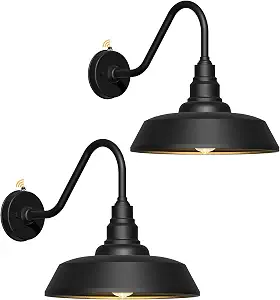 15" Large Outdoor Gooseneck Barn Lights with Dusk to Dawn, 2-Pack