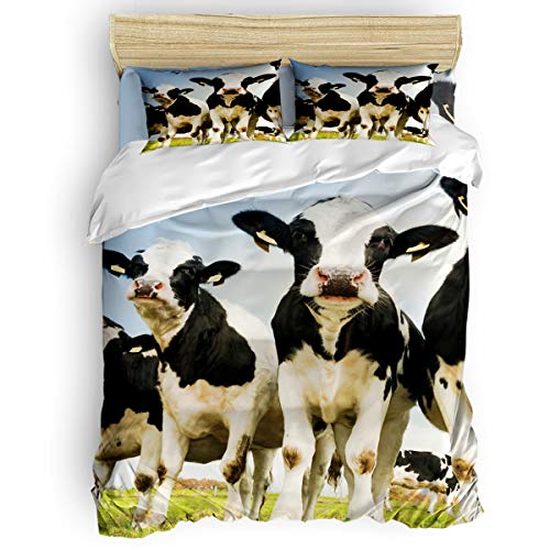 Yogaly Home Bedding Set 4 Pieces Queen Size for Adults/Teens/Children/Baby Cow Meadow Blue Sky Printed Bed Sheets, Duvet Cover, Flat Sheet, Pillow Covers