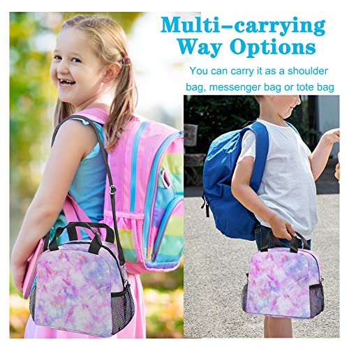 Reusable Insulated Lunch Bags For Girls Women, Large Durable Leakproof Lunch Box With Adjustable Shoulder Strap, Wide Open Lunch Tote Bag Cooler Bag For Kids Adult Work Picnic Travel (Tie Dye Pink) #TOP6