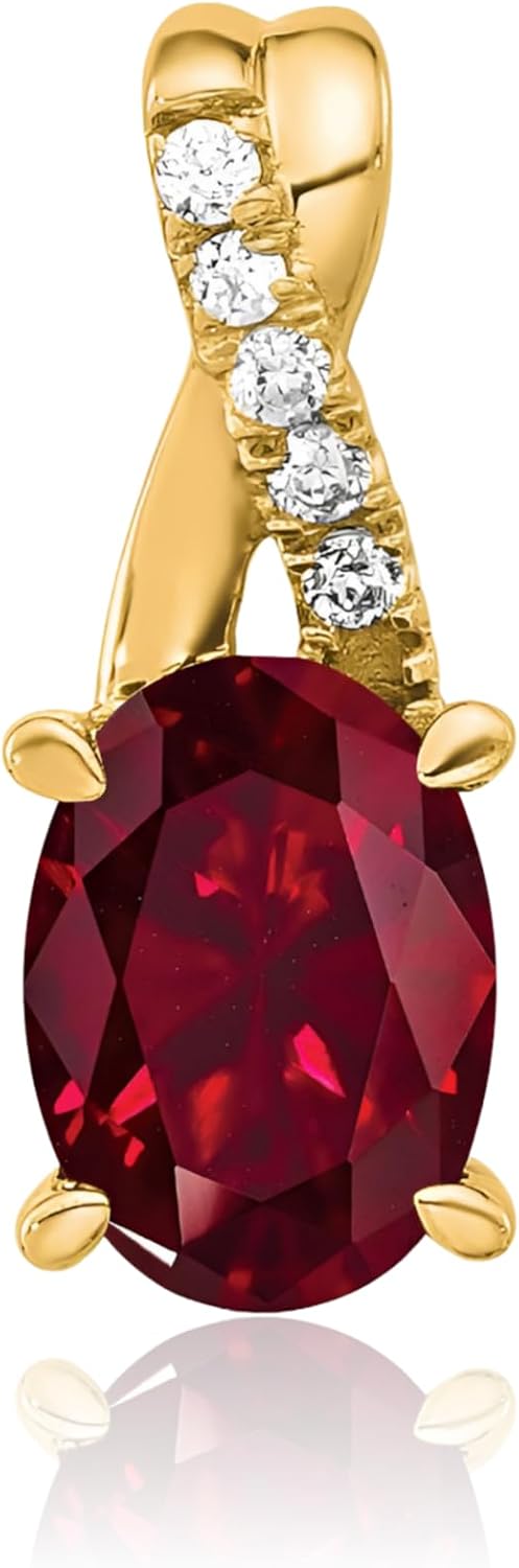 IceCarats 14K Solid Yellow Gold 0.73 carat Lab Red Ruby Diamond Accent Solitaire Small Pendant Necklace 14.3mm 0.6 inch Oval Cut, Prong Set For Her