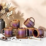theterra Ceramic Coffee Mugs Set of 6, 14.2oz Handmade Coffee Cups with Handle for Latte, Tea, Milk, Beer, Hot Cocoa, Amber Amethyst