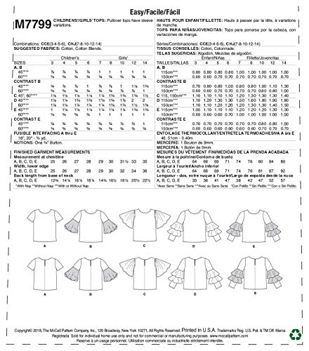 Mccall Pattern Company Mccall's M7799 Girl's Pullover Top Sewing Patterns, Sizes 7-14, 7-8-10-12-14, White #TOP1