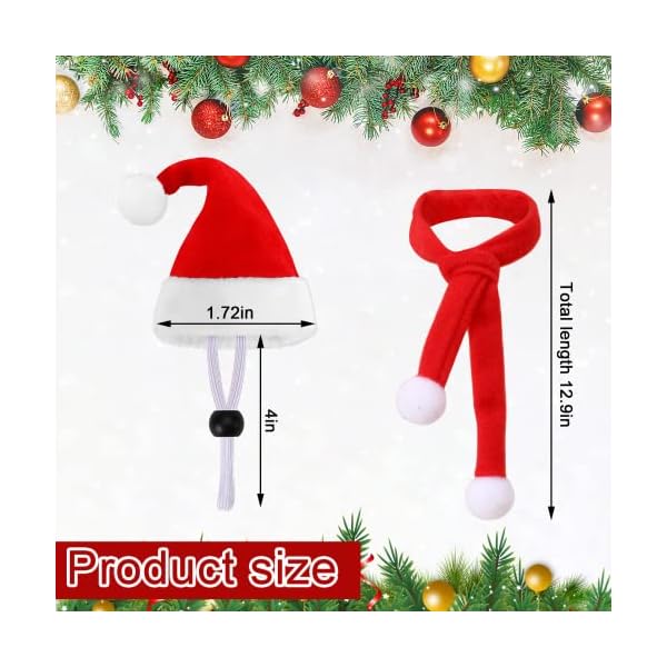 Junebrushs 12 pcs mini santa hats,christmas pet chicken hat scarf set red green small animal hat with adjustable for poultry hen rooster hamster duck lizard guinea pigs - image 3
