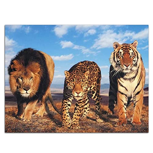 Purple Verbena Art Lions Tiger Leopard Pictures Canvas Print Artwork Beast Animals Photo Painting Wall Decor For Office Meeting Room School Office Modern Walls Decoration Gift 12X16 Inches Framed #TOP6