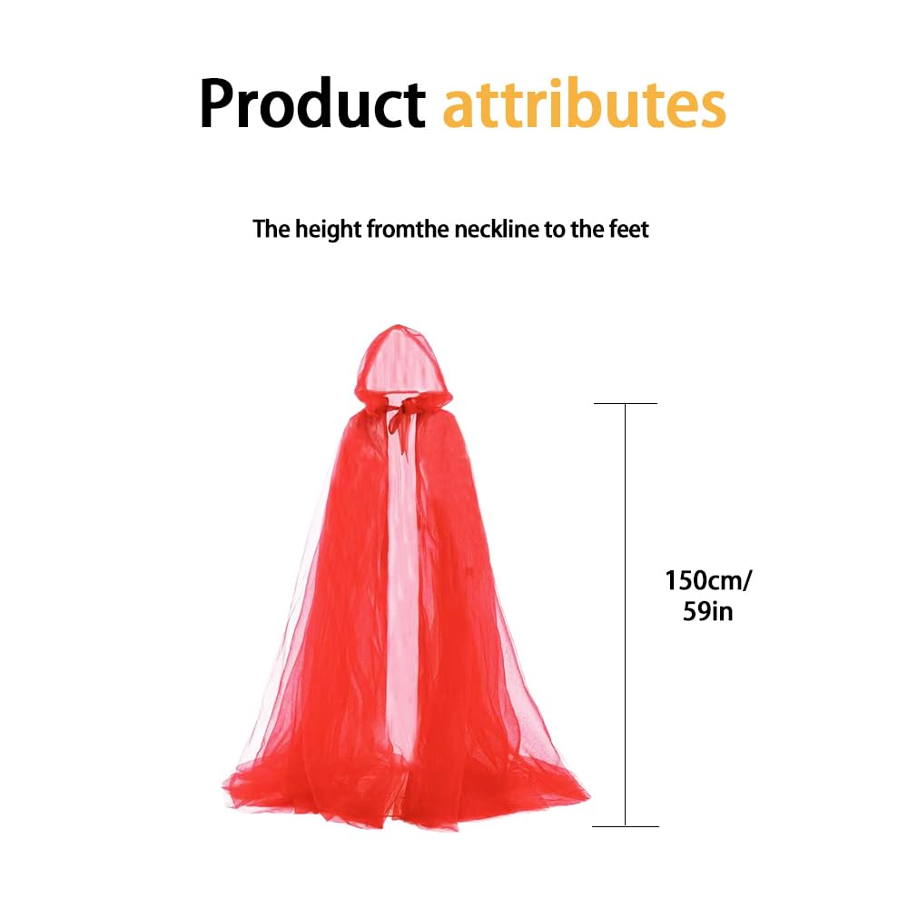 NIhtian Women Wedding Tulle Cape Witch Cloak Halloween Cape Vampire Bride Fantasy Ball Gown Gothic Dress (Red) - Image 2