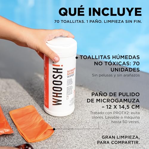 Miniatura 3 de Whoosh! Limpiador Pantalla Táctil 70 Unidades Para Tv, Oled, Macbook, Laptop Limpia Gafas Con Paño Microsuede, Limpiacristales Coche Sin Pelusa, No Abrasivo, Acabado Sin Rayas