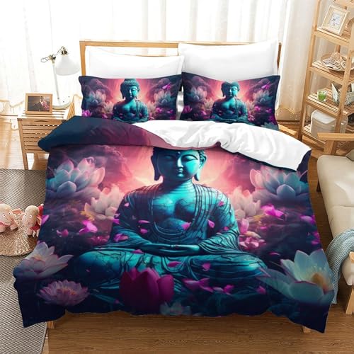 Housse de couette Bouddha impression 3D premium, parure de lit double 200x200 douce et durable - 2