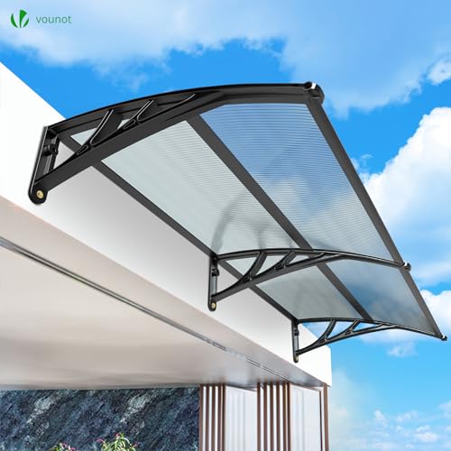 VOUNOT Vordach für Haustür 200 x 80 cm, Überdachung Haustür aus Aluminium und Polycarbonat, Pultbogenvordach, Pultvordach mit Mittelstange, Anthrazit