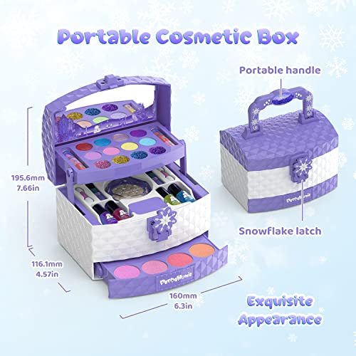 Perryhome Kids Makeup Kit For Girl 35 Pcs Washable Real Cosmetic, Safe & Non-Toxic Little Girl Makeup Set, Frozen Makeup Set For 3-12 Year Old Kids Toddler Girl Toys Christmas & Birthday Gift (Purple) #TOP2