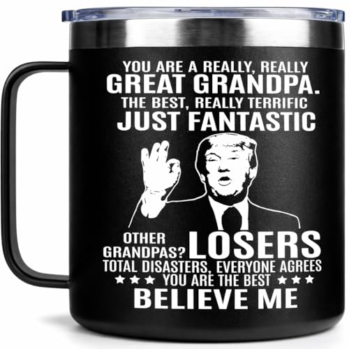 Edizzone Funny Grandpa Gifts - 14oz Insulated Coffee Mug, Stainless Steel Tumbler with Lid, Birthday, Christmas & Fathers Day Gift for Grandpa