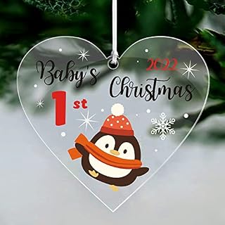 Personalised Babys first Christmas Bauble 2022 1st Christmas Baubles Xmas Tree Decorations Acrylic Hanging Ornaments Gift for New Baby Son Daughter Granddaughter Grandson(Round 2)