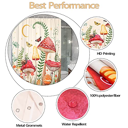 Zussun Mushroom Shower Curtain Set Beige And Red Floral Butterfly Waterproof Fabric Bathroom Shower Curtains Aesthetic Moon Flower Plant Bath Curtain Decor With Hooks (Beige, 72'' × 72'') #TOP5