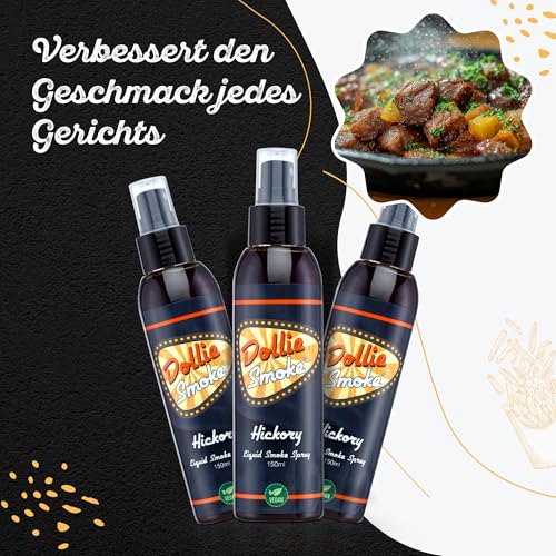 Dollie Hickory Liquid Smoke Spray 150ml - Flüssigrauch Vegan, verleiht Ihren Gerichten ein authentisches Raucharoma und einen rauchigen Grillgeschmack