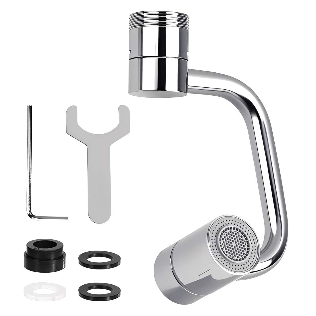 Rubinetto Rotante 1080 Gradi, Prolunga Rubinetto Allungabile con Rotazione, Snodo per Estensione Lavandino Cucina in Ottone, Areatore Rompigetto con Filtro Antispruzzo, Con chiave inglese
