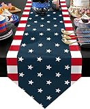 ZFUNCING Linen Burlap Table Runner Dresser Scarves, Independence Day 4th of July Table Runners for D