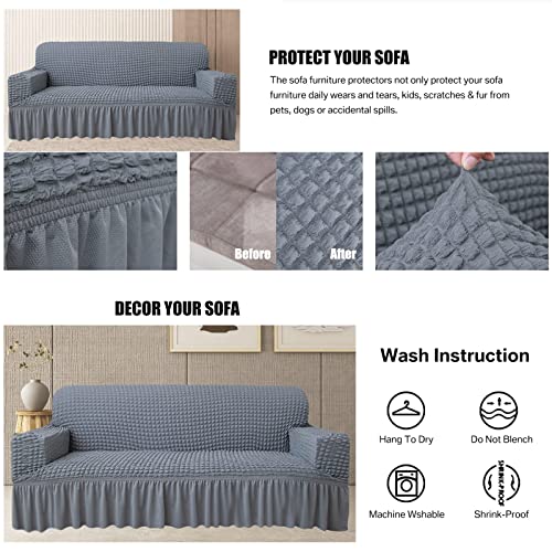 Neween Sofa Slipcover Silver Gray Sofa Cover 1 Piece Easy Fitted Sofa Couch Cover Universal High Stretch Durable Furniture Protector With Skirt Vintage Country Style (3 Seater, Silver Gray) #TOP2