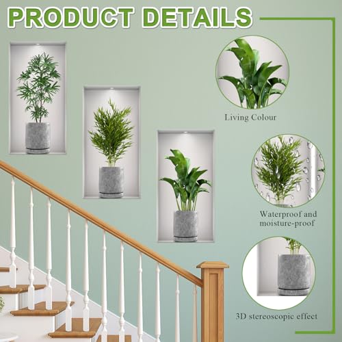 MFCGHXR 3D Pflanzen Wandtattoos – 3 Stück Wandsticker aus PVC, Selbstklebend für Wohnzimmer, Schlafzimmer, Flur und Fenster – Naturgetreue Wanddeko, 23x45 cm