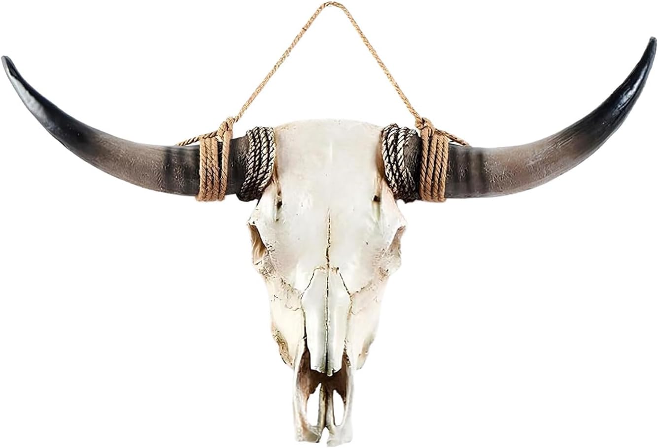 KIWZXKA Cow Skull Wall Decor - Faux Longhorn Skull Faux Taxidermy Head Wall Art Handmade - Large Bull's Head - Farmhouse Wall Sculpture - 31 * 24 * 7 Inches11
