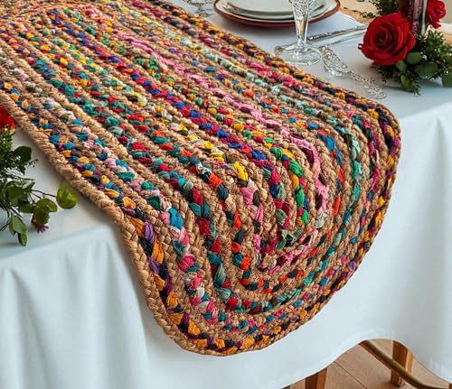 MDS Pack of 1 Handwoven Oval Braided Jute Table Runner