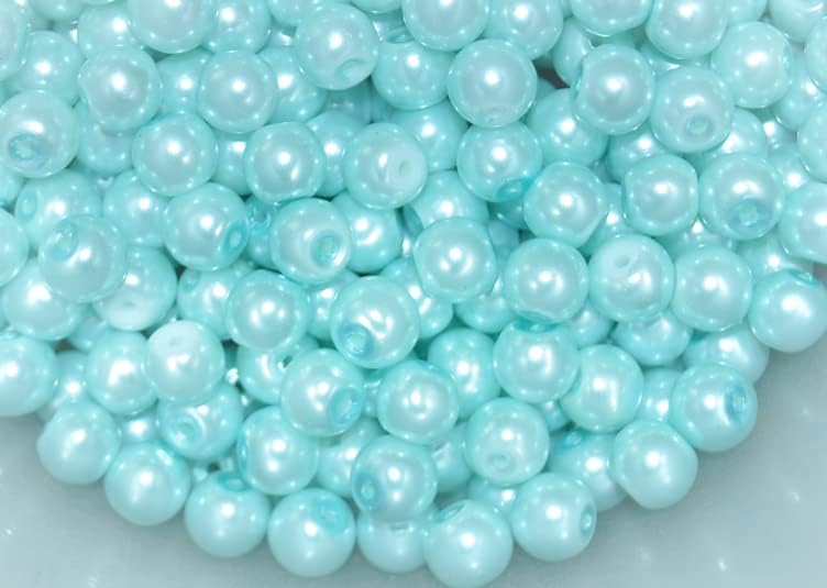 100pcs baby blue 8mm round glass pearl beads