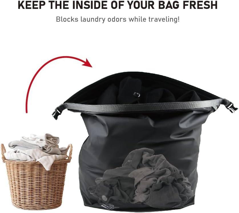 Miniatura 9 de Bolsas de compresión al vacío para viajes, bolsas de vacío reutilizables sin bomba de 40 L, bolsa de lavandería impermeable para mochila y maleta,