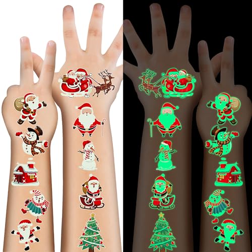 10 Sheets Luminous Christmas Tattoos, Christmas Temporary Tattoos, Bulk Stocking Stuffers, Merry Xmas Party Decorations Supplies, Xmas Goodie Bag Stuffers Candy