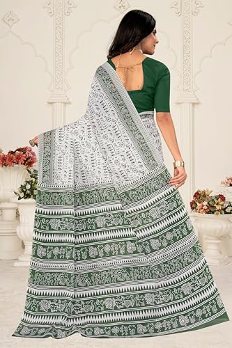 Image of TAMAIRA FASHION Mulmul Pure Cotton Saree For Woman Warli Printed|Office Wear Daily Wear Sarees For Women Without Blouse Piece(Available in 19 Colours)