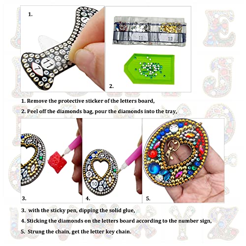 MEDOYOH DIY Letters "D" Diamond Painting Key Chains, Double-Sided Retro DIY Diamond Painting Kits Keychain - Image 3