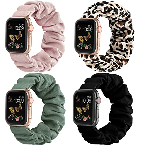 Recoppa Compatible for Apple Watch Band Scrunchie 38mm 40mm 41mm 42mm 44mm 45mm 46mm Cute Printed Elastic Solo Loop Bands Women Bracelet Strap for iWatch Series 11 10 9 8 7 6 5 4 3 2 1 SE 4 Packs