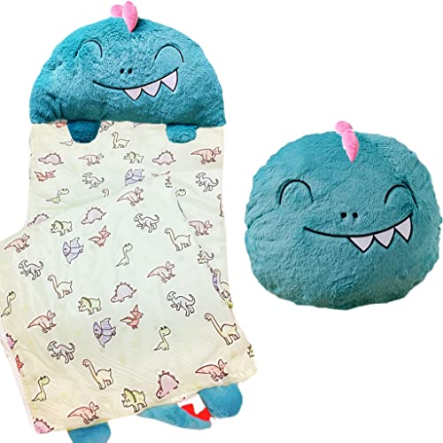 Nalexmi Kids Sleeping Bag, Happy Animal Slumber Bags For Kids, Toddlers, Boys, And Girls - Soft Pillow, Preschool Nap Mat, Soft Slumber Bag For Naptime, Daycare (Green Dino, 3-8, 68”*21”) #TOP30