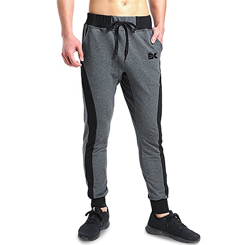 BROKIG Mens Casual Tapered Jogger Breathable Pants (Large, Gray)