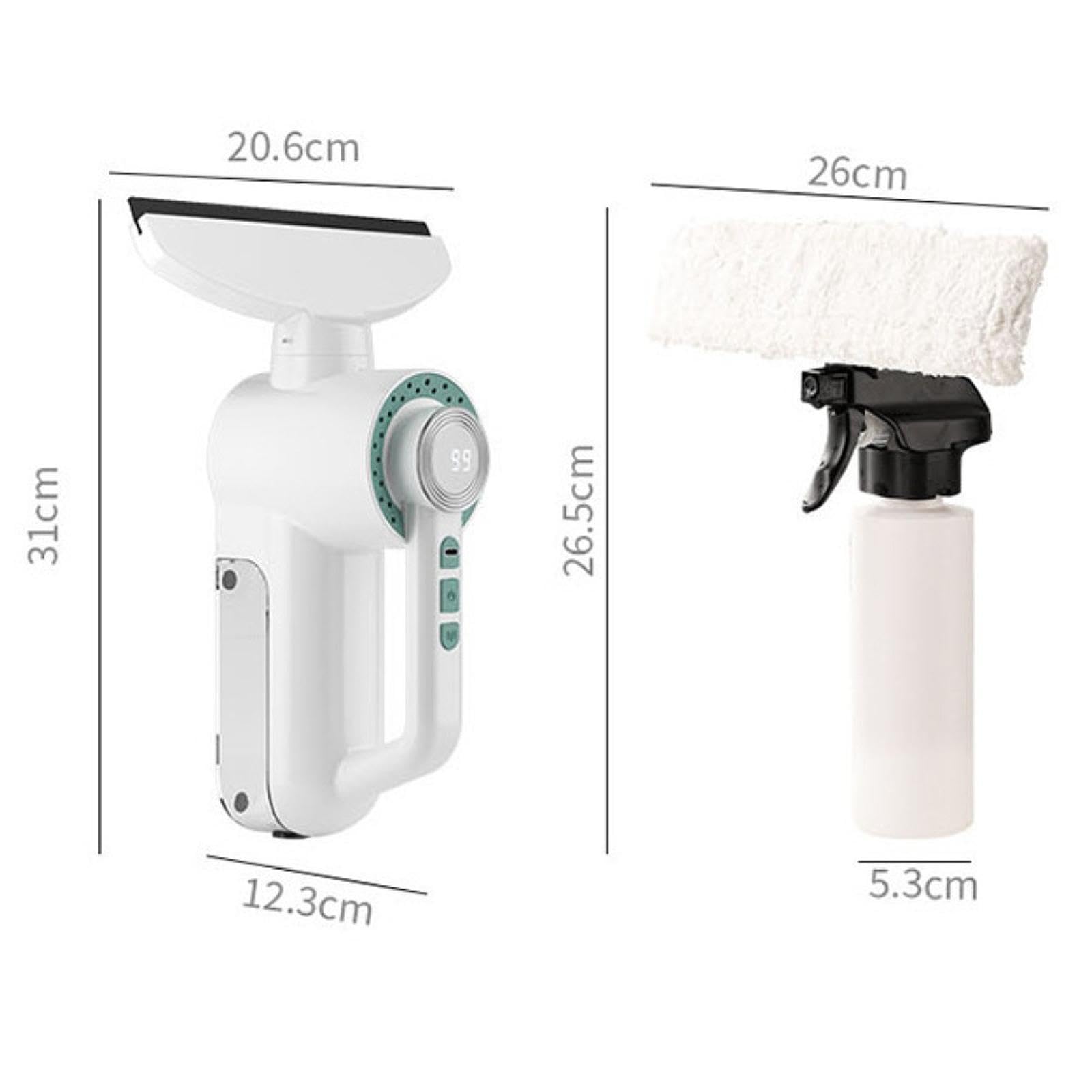 Aspirador de Cristales Electrico con Rociador de Agua Y Succion Eficiente para Limpieza de Y Mamparas con Carga USB para Uso en Interiores, Verde, Individual