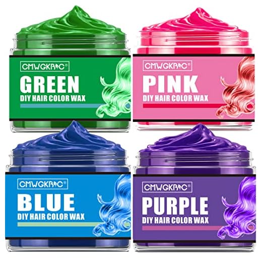 4 Colors Temporary Hair Color Wax,Blue Purple Pink Green Hair Dye Color Wax Washable Natural Instant Hair Color Cream DIY Hairstyle Temporary Hair Color Dye for Kids Men Women Halloween Party