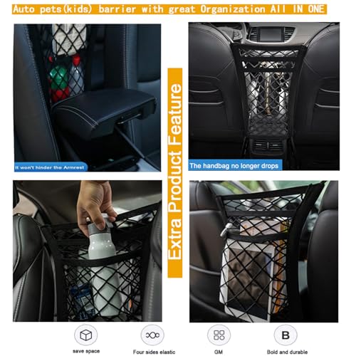 DYKESON Pet Barrier Dog Car Net Barrier with Car Mesh Organizer Baby Stretchable Storage Bag Universal for Cars, SUVs -Easy Install,Safer to Drive with Pets and Children, 3 Layer S - Thumbnail 7