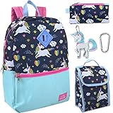 Trail maker 5 in 1 Full Size Character School Backpack and Lunch Bag Set For Girls (Unicorn Ice Cream)