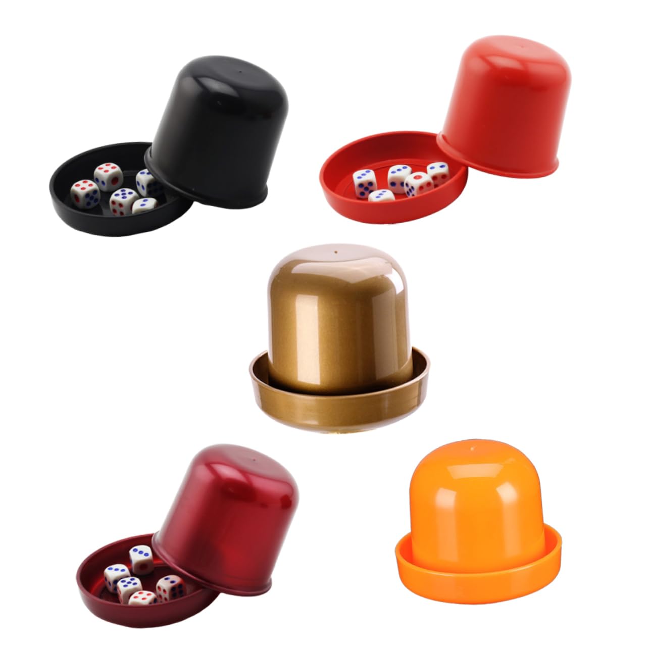 BESPORTBLE Set di 5 Tazze per Dadi Rinforzate Anti-cheating con Base, Materiale Abs Resistente, Copertura Trasparente e 5 Dadi Colorati per Gioco Ktv con Amici