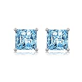  Whoiy Boucles d\'Oreilles Bleu Ciel Boucle Doreille en Argent Femme Bleu Carre Zirconium Boucle Oreille